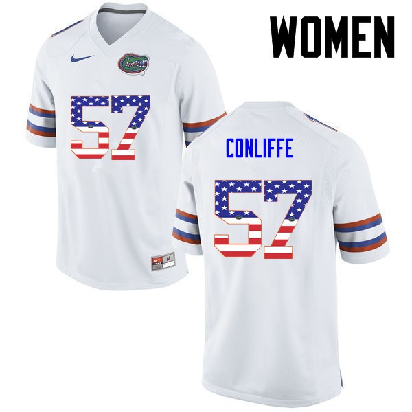 Florida Gators Women #57 Elijah Conliffe College Football USA Flag Fashion White